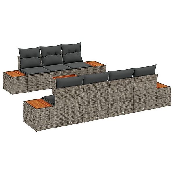 vidaXL Loungesofa 8-teiliges Garten-Sofa-Set mit Kissen Grau Poly-Rattan, 8 günstig online kaufen