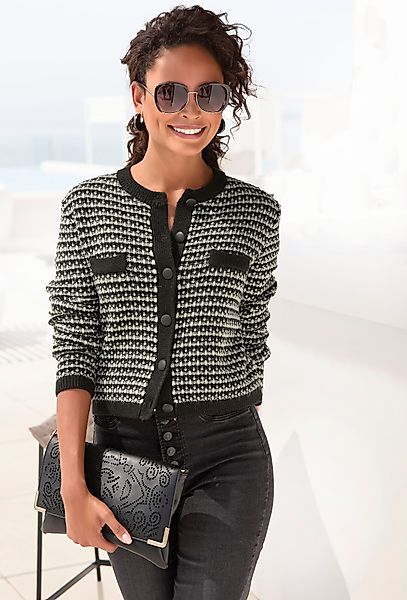 LASCANA Strickjacke mit Karomuster, markante Knopfleiste, günstig online kaufen