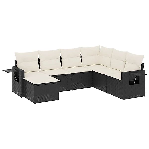 vidaXL 7-Tlg Garten-Sofagarnitur mit Kissen Schwarz Poly Rattan 3252833 günstig online kaufen