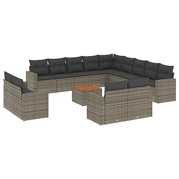 vidaXL 14-Tlg Garten-Sofagarnitur mit Kissen Grau Poly Rattan 3224401 günstig online kaufen