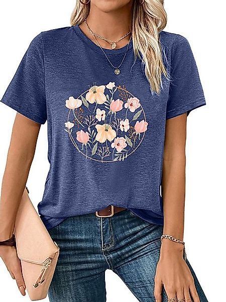PYL Kurzarmbluse Damen bequemes Sommer Kurzarmbluse Locker Blumen Print-Shi günstig online kaufen