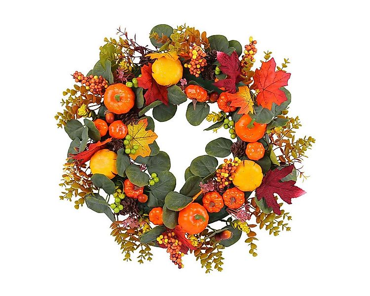 Kunstkranz Herbstkranz 45/50 cm mit Schleife & Kürbis – Große Türdeko, Coon günstig online kaufen