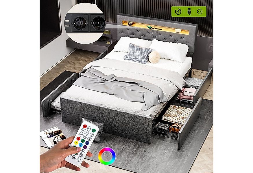 oyajia Polsterbett LED Doppelbett 140x200cm, Stauraumbett mit Kopfteil und günstig online kaufen