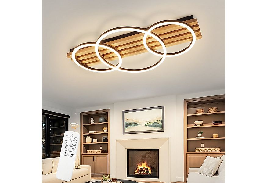 Nettlife LED Deckenleuchte Dimmbar Holz 3 Ringe 46W Modern Deckenlampe 70cm günstig online kaufen