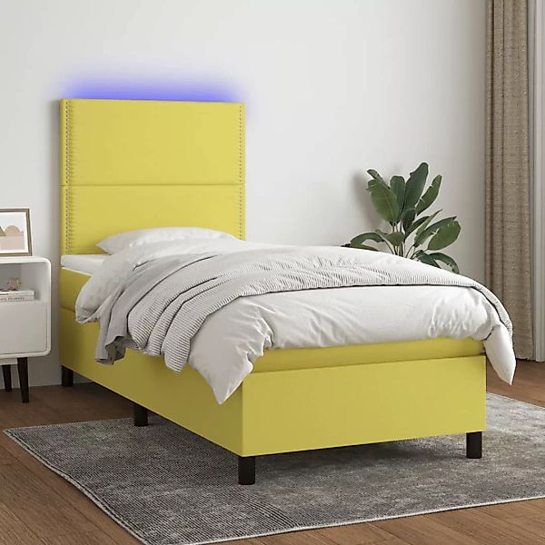 Vidaxl Boxspringbett Mit Matratze & Led Grün 100x200 Cm Stoff günstig online kaufen