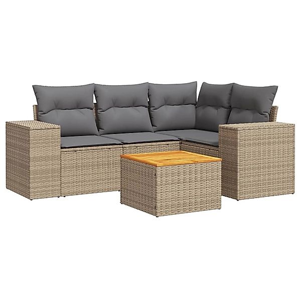 vidaXL 5-Tlg Garten-Sofagarnitur mit Kissen Beige Poly Rattan 3257760 günstig online kaufen