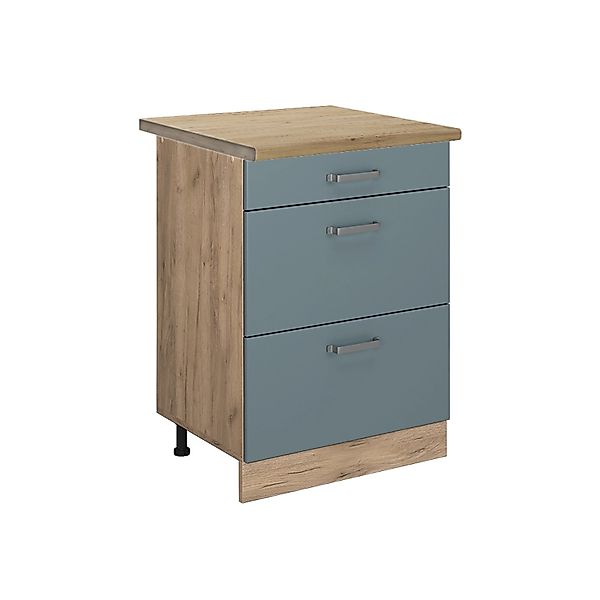 Vicco Küchenunterschrank R-Line Blau-Grau/Goldkraft Eiche 60 cm mit Schubla günstig online kaufen