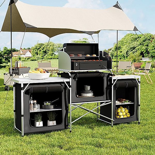LIVINGANDHOME Campingtisch 175CM breite klappbare Campingküche günstig online kaufen