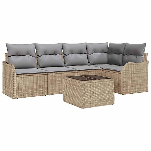 vidaXL Garten-Sofa-Set mit Kissen 6-Tlg Beige Poly Rattan 3345710 günstig online kaufen