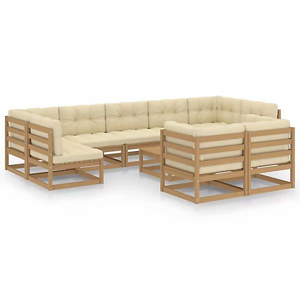 10-tlg. Garten-lounge-set Kissen Honigbraun Kiefer Massivholz günstig online kaufen