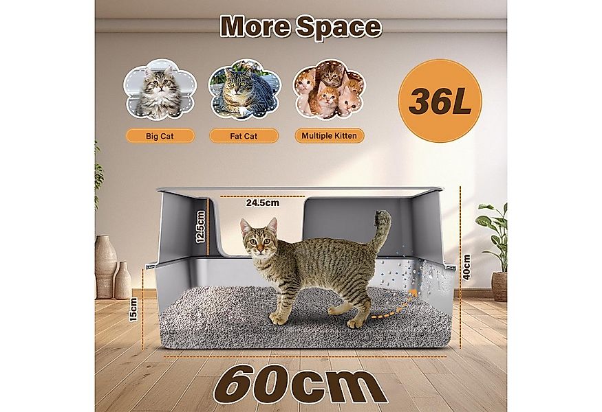 SURFOU Katzentoilette Katzenklo Edelstahl xxl, Halb-Offen Katzentoilette Ho günstig online kaufen