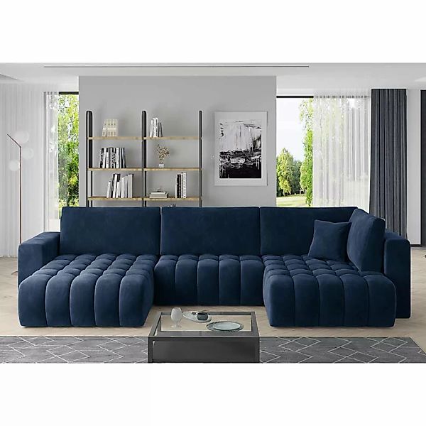 Sofa Couch in Blau mit aufwendigen Steppungen günstig online kaufen