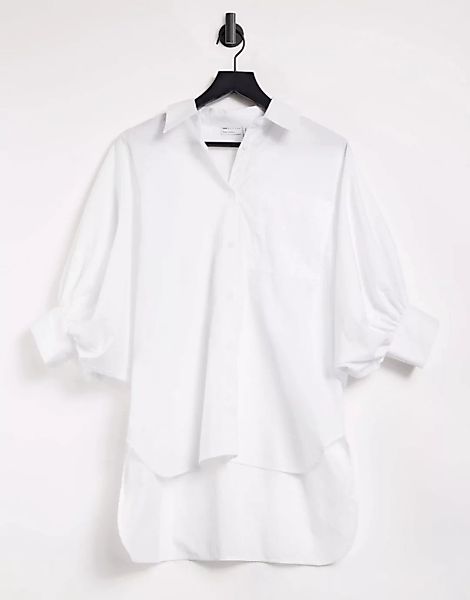 ASOS DESIGN – Oversize-Hemd aus Baumwolle mit weiten 3/4-Ärmeln in Elfenbei günstig online kaufen