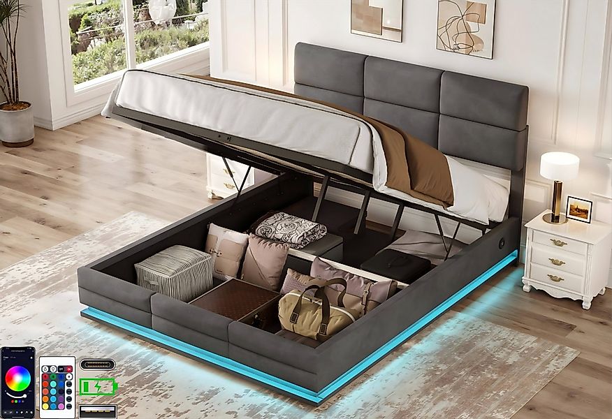 LVHOM Boxbett 90/140/160/180x200 cm mit LED, USB, Typ C-Ladeanschluss, Bett günstig online kaufen
