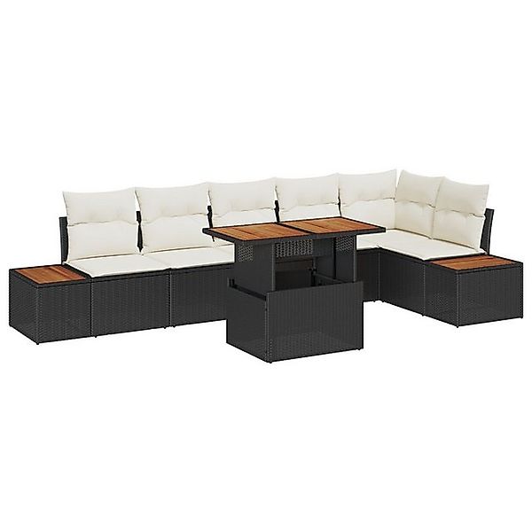 vidaXL Loungesofa 7-tlg. Garten-Essgruppe mit Kissen Schwarz Poly Rattan, 7 günstig online kaufen