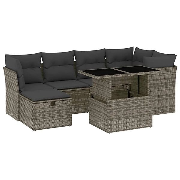 vidaXL 7-Tlg Garten-Sofagarnitur mit Kissen Grau Poly Rattan 3274660 günstig online kaufen