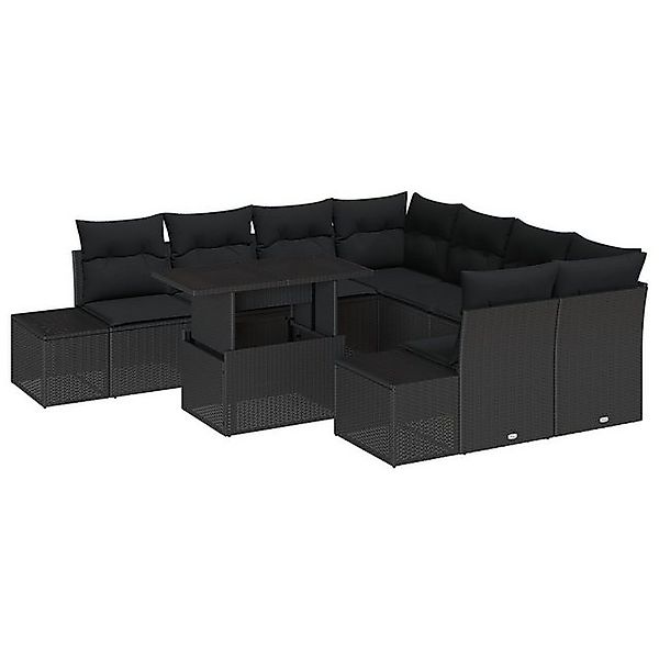 vidaXL Loungesofa 9-tlg. Garten-Sofagarnitur mit Kissen Schwarz Poly Rattan günstig online kaufen