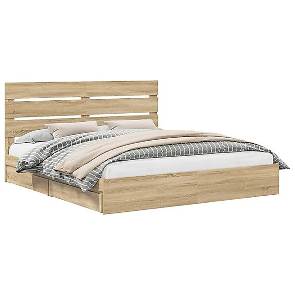 vidaXL Stauraumbett Sonoma-Eiche 200 x 200 cm Holzwerkstoff 3411874 günstig online kaufen