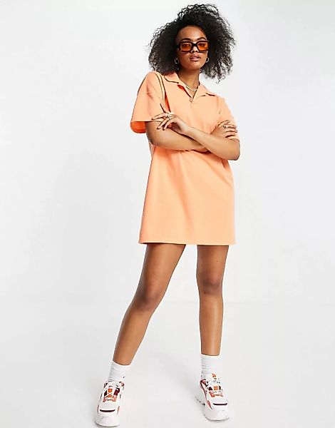 Lola May – Kurzärmliges Polo-Hemdkleid in Koralle-Orange günstig online kaufen