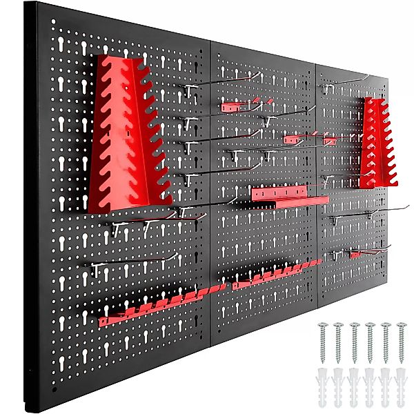 Werkzeuglochwand mit 25 Haken und Halterungen 120x2x60cm - schwarz/rot günstig online kaufen