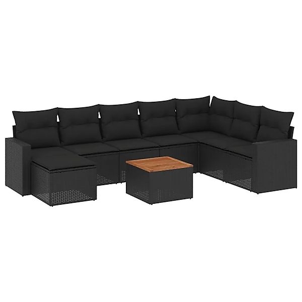 vidaXL 9-Tlg Garten-Sofagarnitur mit Kissen Schwarz Poly Rattan 3224256 günstig online kaufen