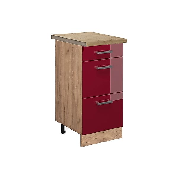 Vicco Küchenunterschrank R-Line Bordeaux Hochglanz/Goldkraft Eiche 40 cm mi günstig online kaufen