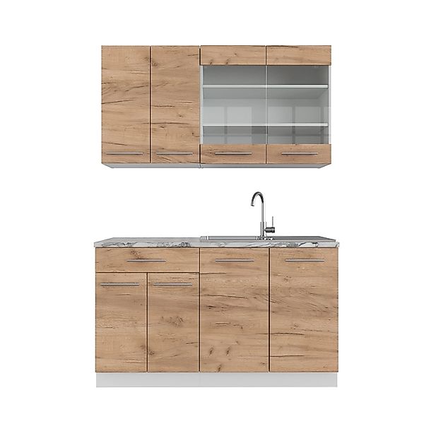 Vicco Fame-Line Singleküche Goldkraft Eiche/Weiß 140 cm ohne Arbeitsplatte günstig online kaufen