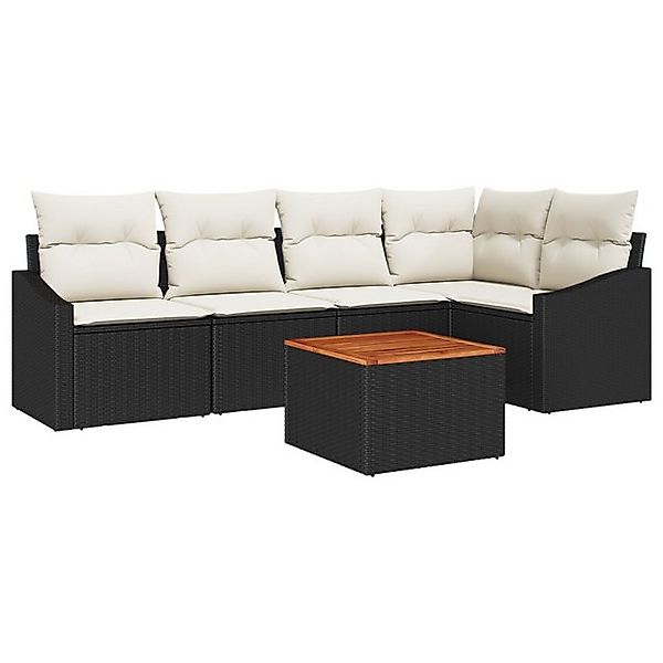 vidaXL Loungesofa 6-teiliges Garten-Sofa-Set mit Kissen in Schwarz Poly-Rat günstig online kaufen