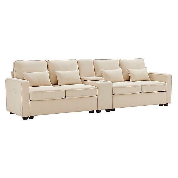 Thanaddo 4-Sitzer 4-Sitzer 4 Sitzer Sofa aus Leinenstoff mit Konsole,Armleh günstig online kaufen