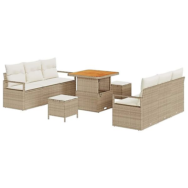 vidaXL Garten-Sofa-Set mit Kissen 9-Tlg Beige Poly Rattan 3362476 günstig online kaufen