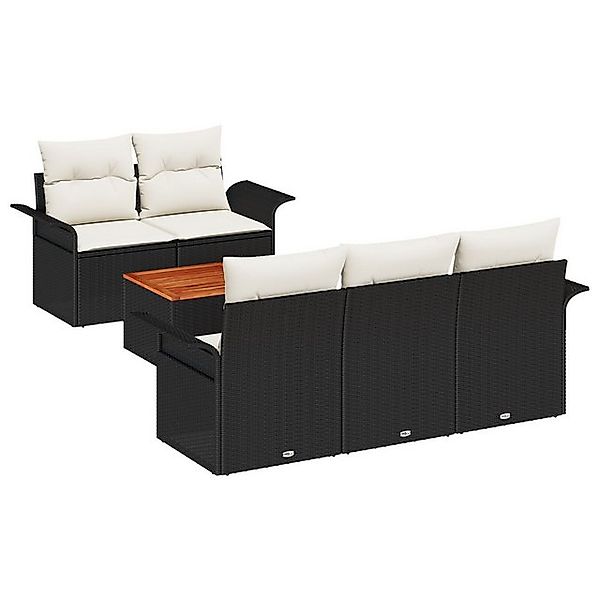 vidaXL Loungesofa 6-tlg. Garten-Sofagarnitur mit Kissen Schwarz Poly Rattan günstig online kaufen