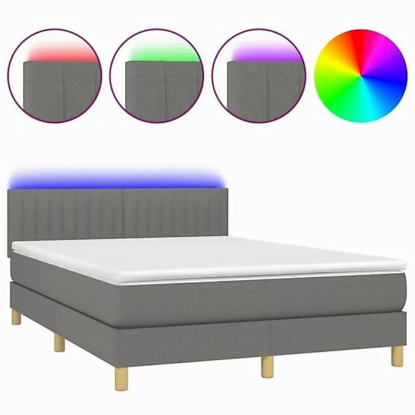 vidaXL Boxspringbett Boxspringbett mit Matratze LED Dunkelgrau 140x200 cm S günstig online kaufen