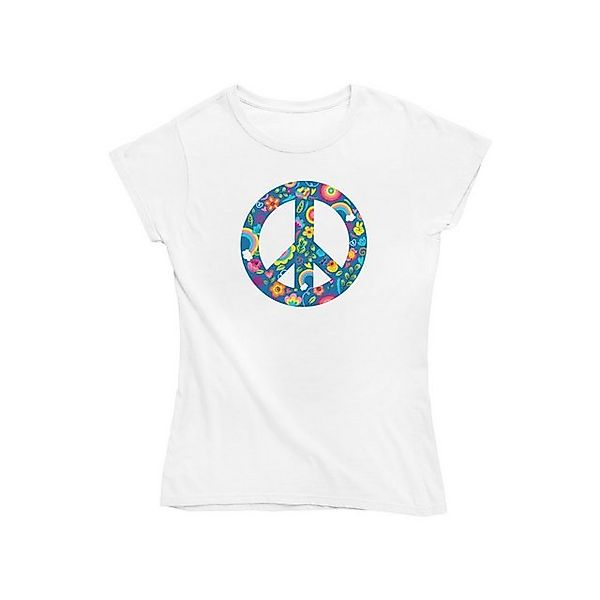 Novux T-Shirt Blue Floral Peace Damen Tshirt Farbe Weiß (1-tlg) aus Baumwol günstig online kaufen