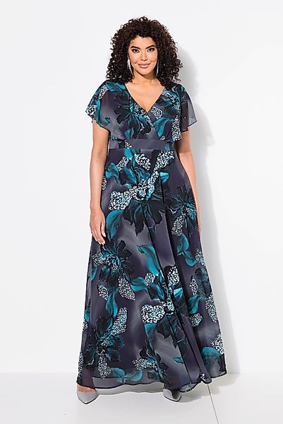 Ulla Popken Partykleid Maxikleid Gürtel V-Ausschnitt günstig online kaufen
