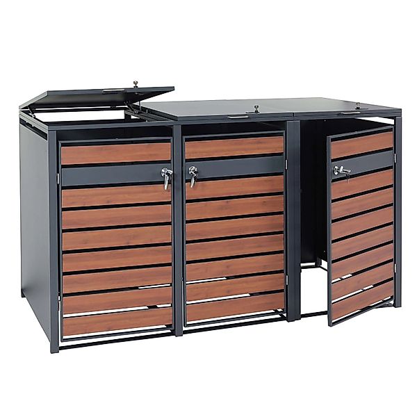 PROREGAL Mülltonnenbox 3er/6er XL 117x215x98cm Metall 95kg Anthrazit Kirsch günstig online kaufen