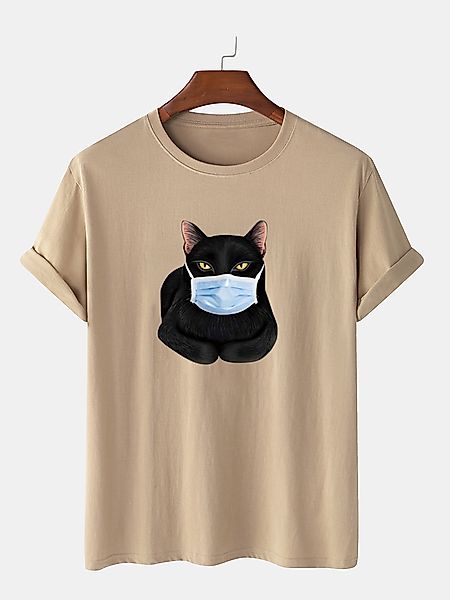 Herren 100% Baumwolle Funny Katze Bedrucktes Kurzarm-Grafik-T-Shirt günstig online kaufen