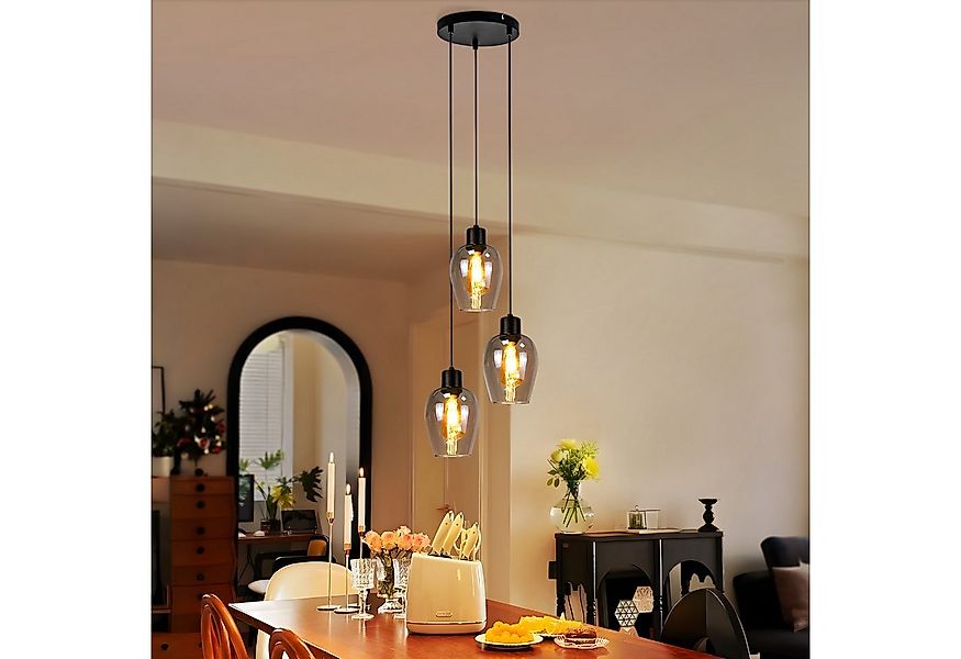 Nettlife Pendelleuchte Vintage Schwarz mit 1/3/4 flammig Rauchglas-Schirmen günstig online kaufen