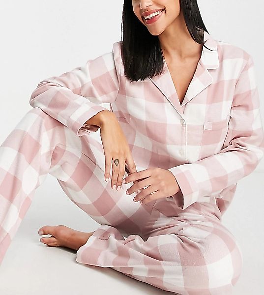 Lindex – Exklusiver, rosa karierter Pyjama aus Bio-Baumwollmix mit Geschenk günstig online kaufen