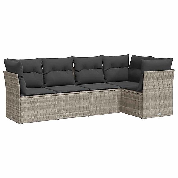 vidaXL 5-Tlg Garten-Sofagarnitur mit Kissen Hellgrau Poly Rattan 3249441 günstig online kaufen