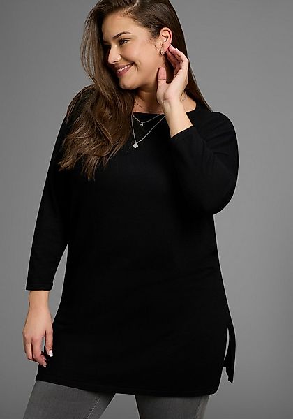 Laura Scott CURVE Longpullover aus fließendem Feinstrick mit seitlichem Sch günstig online kaufen