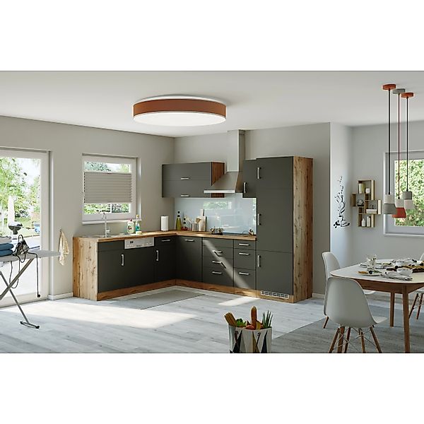 Held Möbel Küchenzeile Sorrento 210/ 270 cm  Anthrazit-Wotaneiche Winkel günstig online kaufen