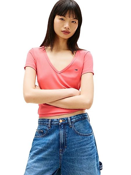 Tommy Jeans Kurzarmshirt TJW SLIM ESSENTIAL RIB V SHORT SLEEVE mit gerippte günstig online kaufen