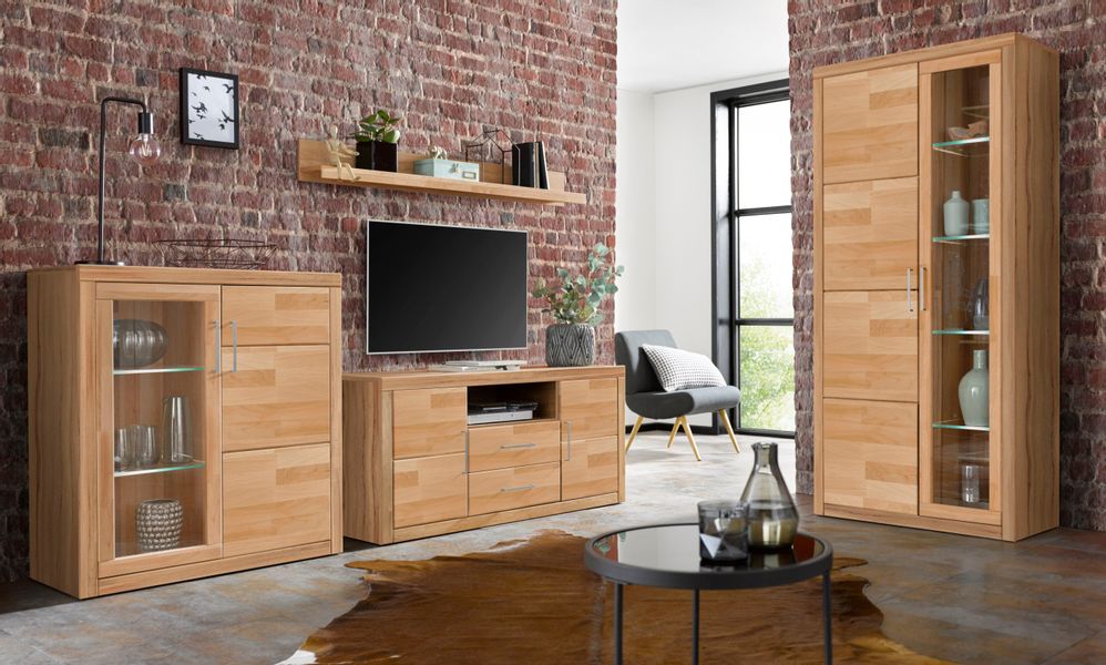 Home affaire Wohnwand "Logo,Fronten Massivholz,Korpus Holzwekstoff,viel Sta günstig online kaufen