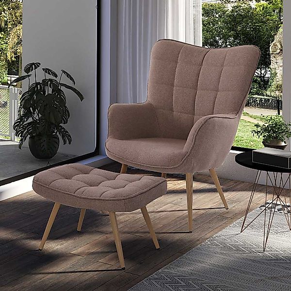 Polstersessel und Hocker in Beige Stoff Skandi Design (zweiteilig) günstig online kaufen