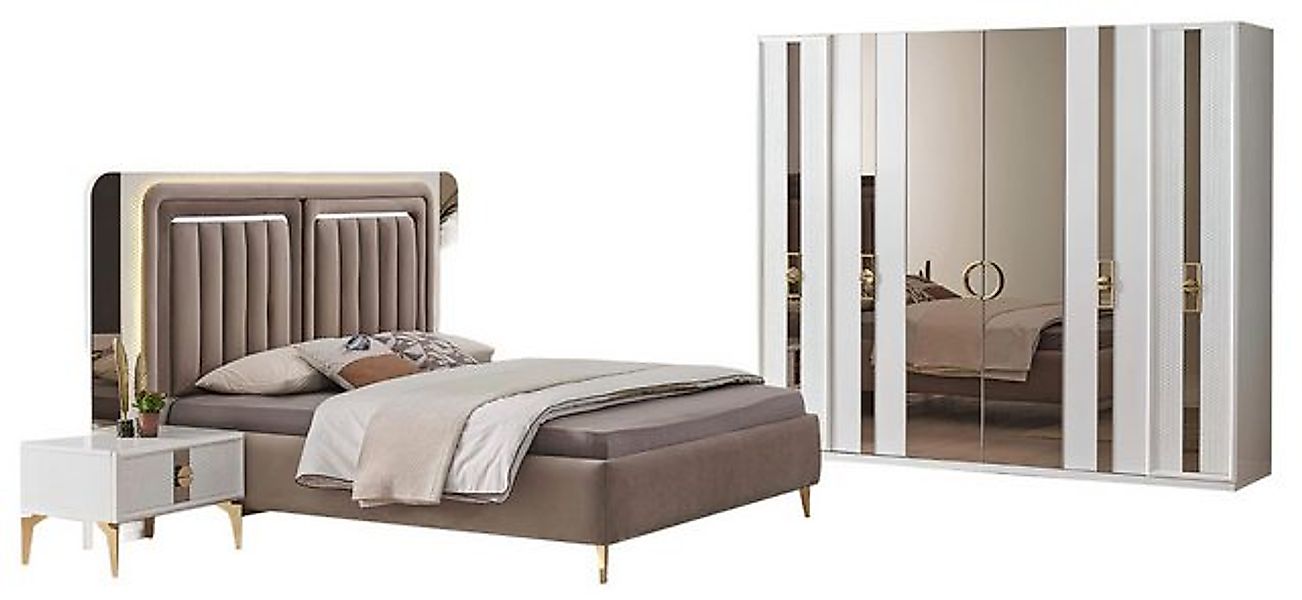 JVmoebel Bett Beige Schlafzimmer Garnitur Edles Doppelbett Nachttische (Set günstig online kaufen