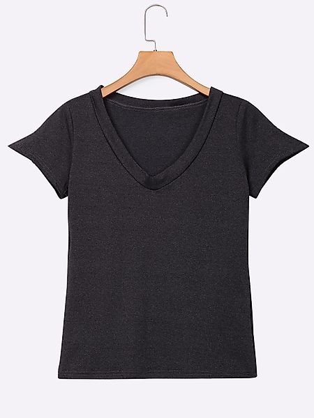 Graue T-Shirts mit niedrigem Schnitt und V-Ausschnitt günstig online kaufen
