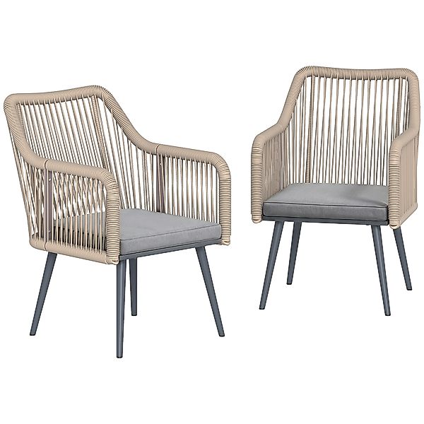 Outsunny Balkonstühle 2er Set Wetterfest mit Sitzkissen & Armlehnen, Outdoo günstig online kaufen