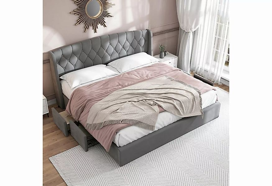 Fangqi Bett 180x200cm großes gepolstertes Doppelbett mit vier Bettschublade günstig online kaufen