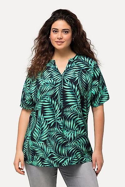 Ulla Popken Tunika Bluse Palmen A-Linie V-Ausschnitt Halbarm Krepp günstig online kaufen