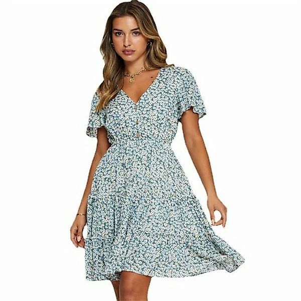 RUZU UG Dirndl Sommerliches, modisches, schmales, kurzärmliges Kleid mit V- günstig online kaufen